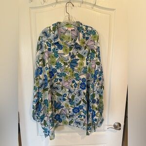 Urban Threads women’s blue floral plus size button front blouse plus size 24